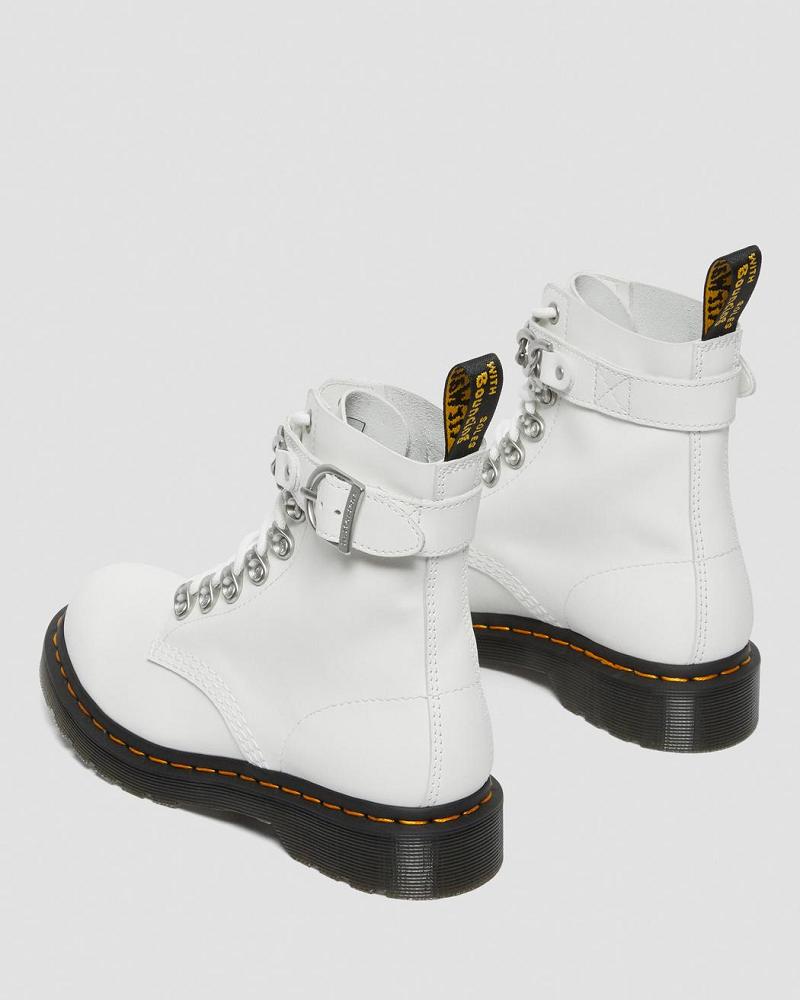 Women's Dr Martens 1460 Pascal Chain Leather Lace Up Boots White | AU 180GSO